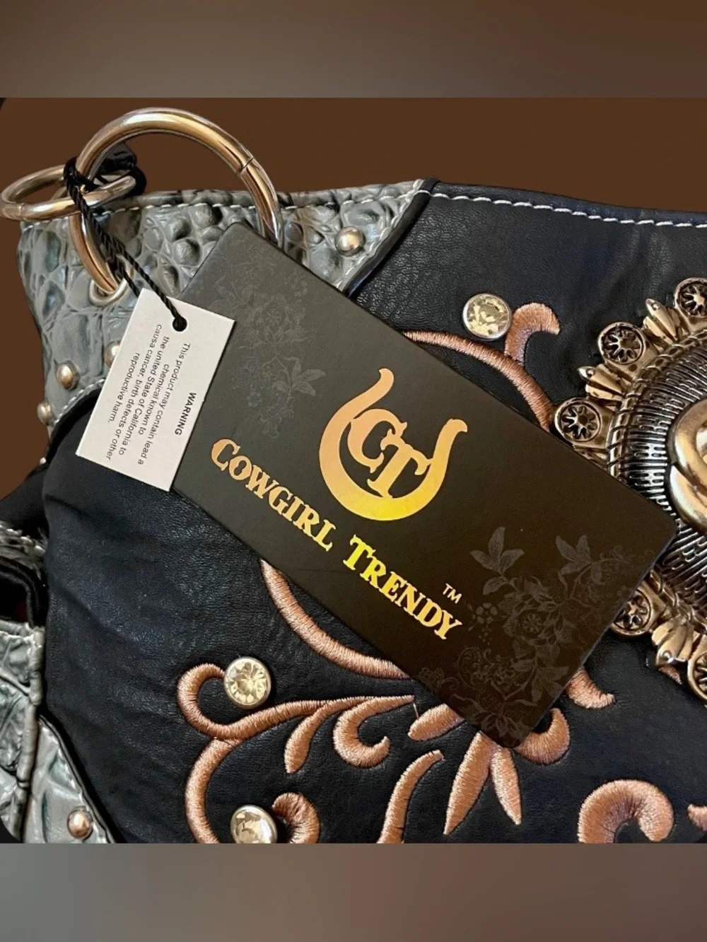 NWT Cowgirl Trendy Western Concealed Carry Purse Handbag Charcoal Bling CAO 8469
